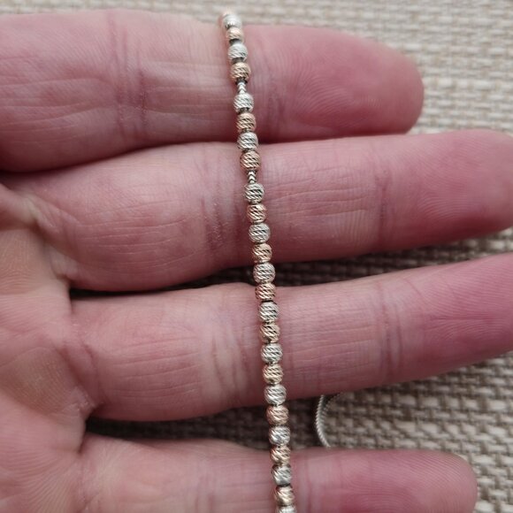 7 Inch Sterling Silver And Rose Gold Plated Adjustable Bracelet A2862 - Picture 2 of 6